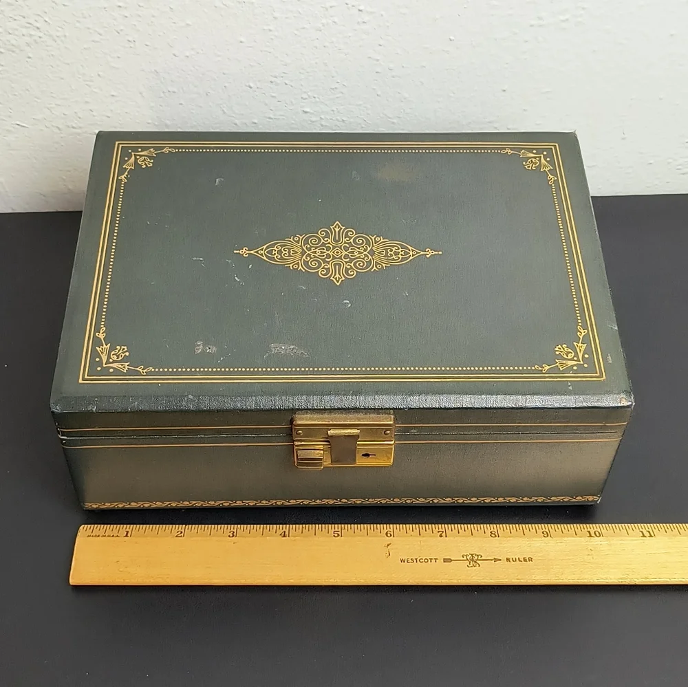 THORENS 1960' VTG Always Made In Switzerland Music Jewelry Box W/Velvet Green
